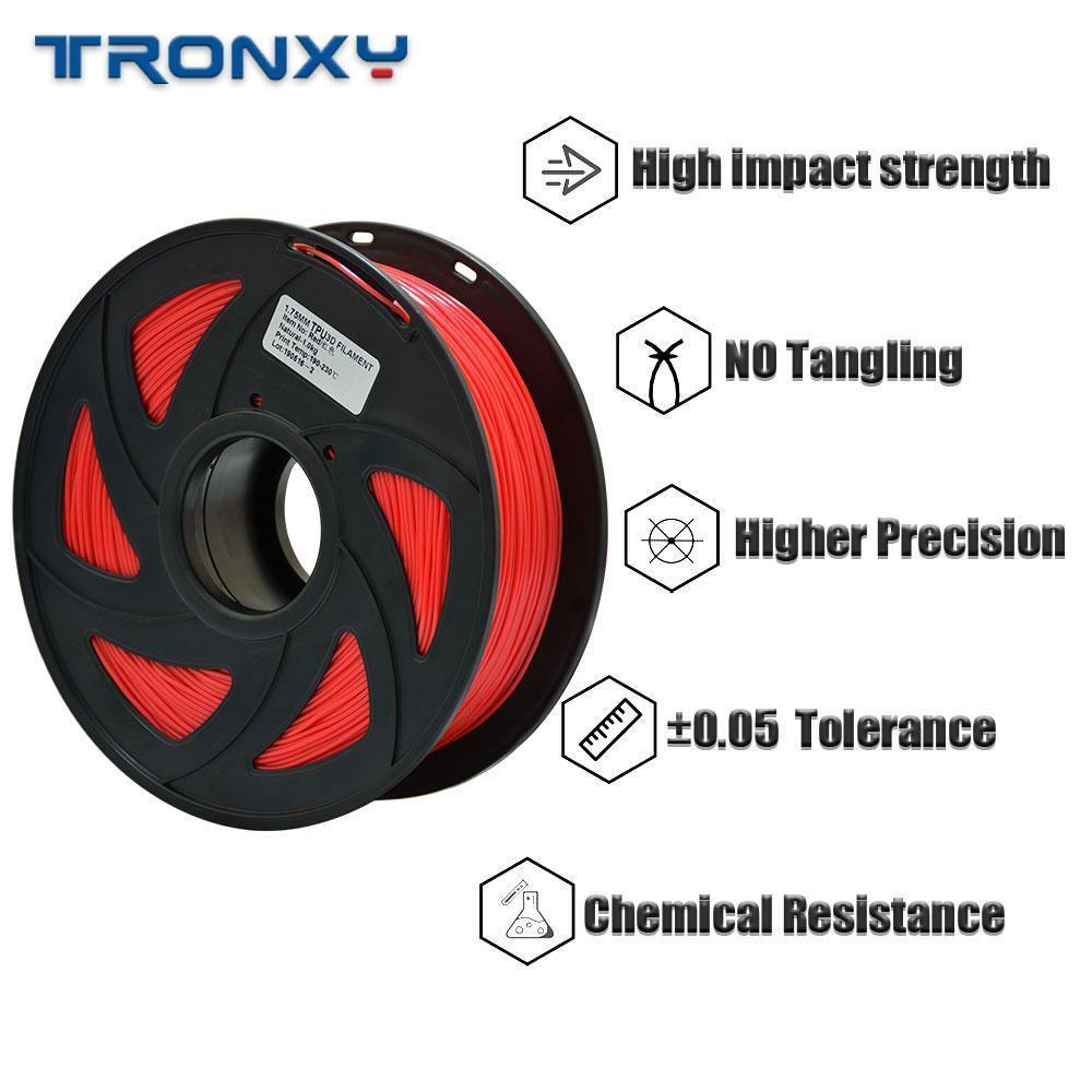 3D Flexible Red TPU Filament 1.75 mm, 2.2 LBS (1KG) - Tronxy 3D Printers Official Store