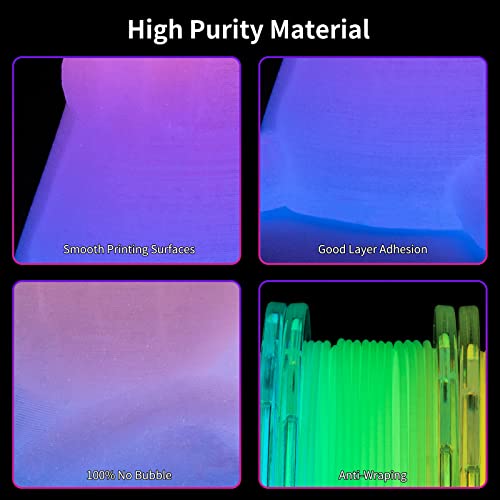 Glow PLA Filament 1.75 mm, TRONXY Glow in The Dark Filament with Multicolor, Blue, Green, Orange 3D Printer Filament Bundle, 250gx4 Pack