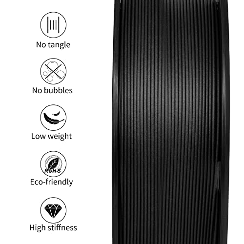 Carbon Fiber PLA Filament 1.75mm, 3D Printer Filament Carbon Fiber, High-Accuracy +/- 0.05 mm, Carbon Black Pla Filament for Most 3D Printers, 1KG Spool(2.2 lbs)