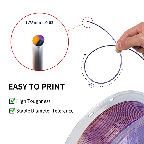TRONXY 3D Printer Filament,Tri-Color Coextrusion PLA Filament 1.75mm,Silk Shiny Purple Gold Black Filament,3D Printing Filament +/-0.05mm, 1kg/2.2lbs