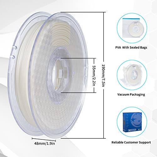 TRONXY PVA Filament, Water Soluble Support 3D Printer Filament,1.75mm 0.5KG Spool,Dimensional Accuracy +/- 0.02 mm,for Most 3D Printers,Natural