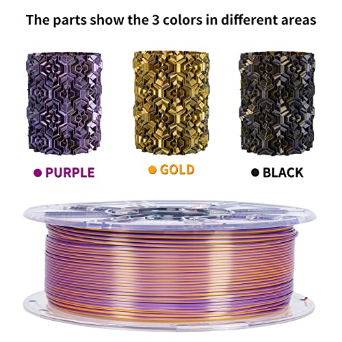 TRONXY 3D Printer Filament,Tri-Color Coextrusion PLA Filament 1.75mm,Silk Shiny Purple Gold Black Filament,3D Printing Filament +/-0.05mm, 1kg/2.2lbs