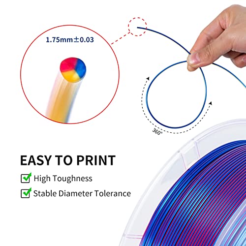 3D Printer Filament,Tri-Color Coextrusion PLA Filament 1.75Mm,Silk