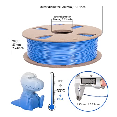 TRONXY PLA Filament 1.75 mm Temperature Color Changing Filament 3 Colors Change Blue to White 3D Printer Filament, 1KG/2.2lb Spool Cardboard