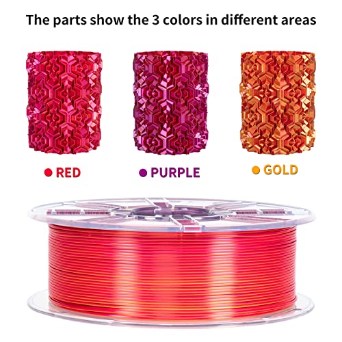TRONXY 3D Printer Filament,Tri-Color Coextrusion PLA Filament 1.75mm,Silk Red Purple Gold Filament,3D Printing Filament +/-0.05mm, 1kg/2.2lbs