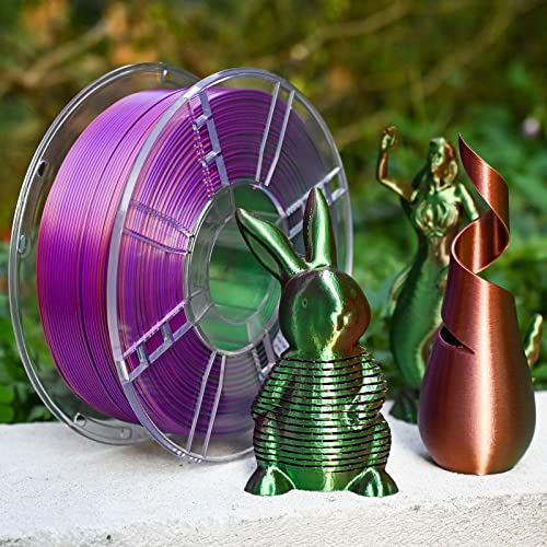 Silk PLA Filament,TRONXY Tri-Color Coextrusion 3D Printer Filament Shiny Silk Green-Purple-Copper Multicolor PLA Fliament 1.75mm +/-0.03mm, 1kg/2.2lbs Rainbow Filament Fit Most of 3D Printer