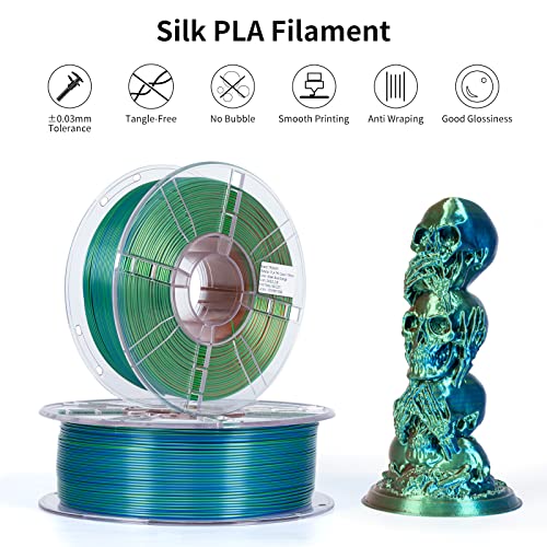 Silk PLA Filament Tri Color, TRONXY 1.75mm 3D Printer Filament Silk Orange-Green-Blue 3 Color Extrusion 1KG Spool (+/-0.03mm)