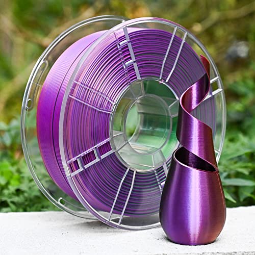 Silk PLA Filament,TRONXY Tri-Color Coextrusion 3D Printer Filament Shiny Silk Green-Purple-Copper Multicolor PLA Fliament 1.75mm +/-0.03mm, 1kg/2.2lbs Rainbow Filament Fit Most of 3D Printer