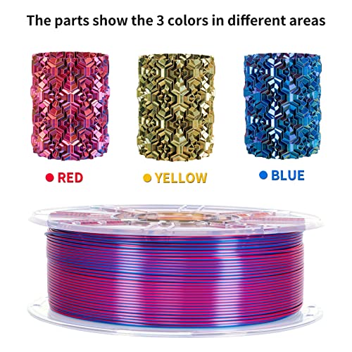 TRONXY 3D Printer Filament,Tri-Color Coextrusion PLA Filament 1.75mm,Silk Red Yellow Blue Filament,3D Printing Filament +/-0.05mm, 1kg/2.2lbs