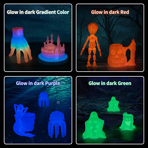 TRONXY Glow in The Dark PLA, Glow in The Dark Filament Multicolor, Green, Purple and Red,3D Filament Bundle,1.75 PLA Filament, Dimensional Accuracy +/- 0.02 mm,for Most 3D Printers 250g*4 Pack
