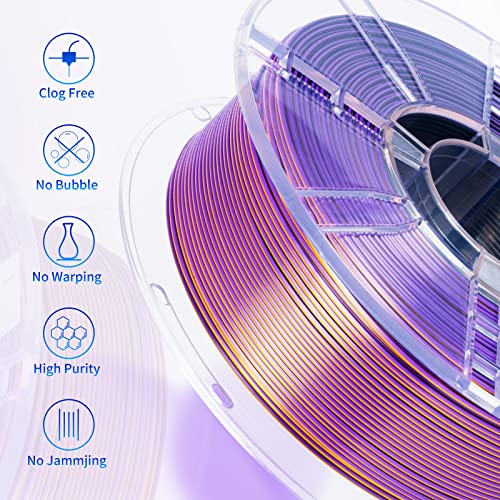TRONXY 3D Printer Filament,Tri-Color Coextrusion PLA Filament 1.75mm,Silk Shiny Purple Gold Black Filament,3D Printing Filament +/-0.05mm, 1kg/2.2lbs